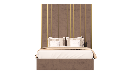 Headboard met gouden details en boxspring